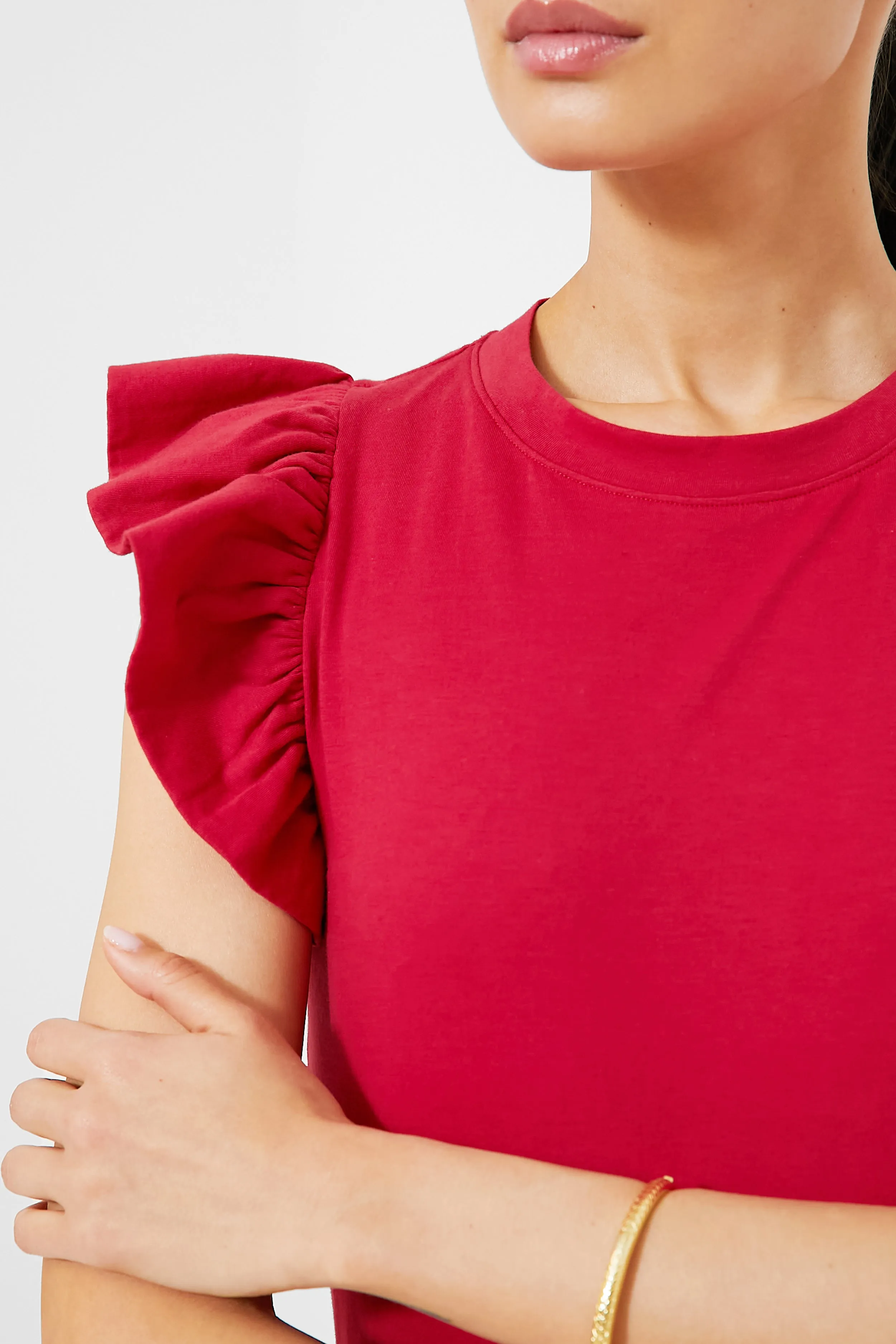 Red Kaia Flutter Sleeve Tee