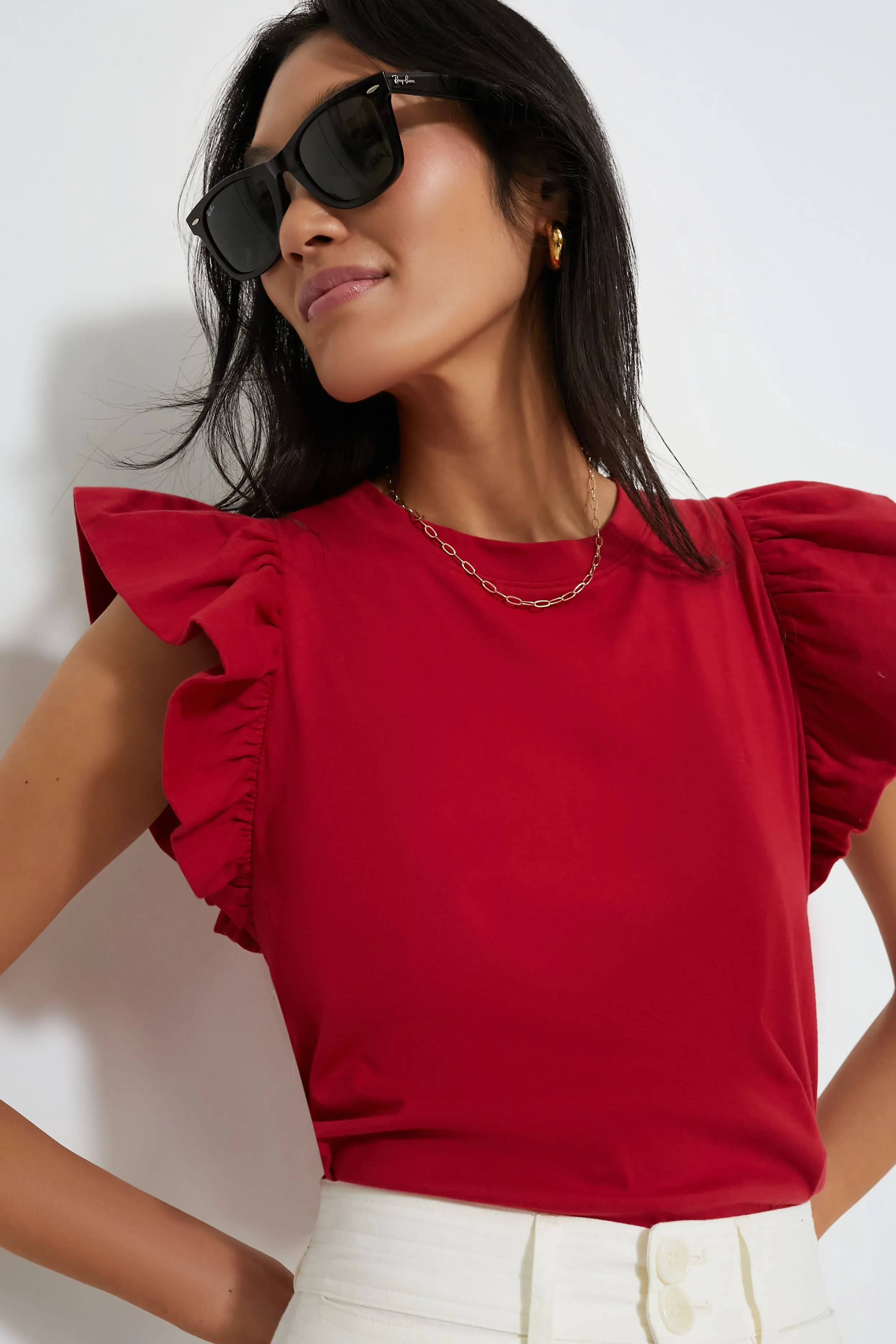 Red Kaia Flutter Sleeve Tee