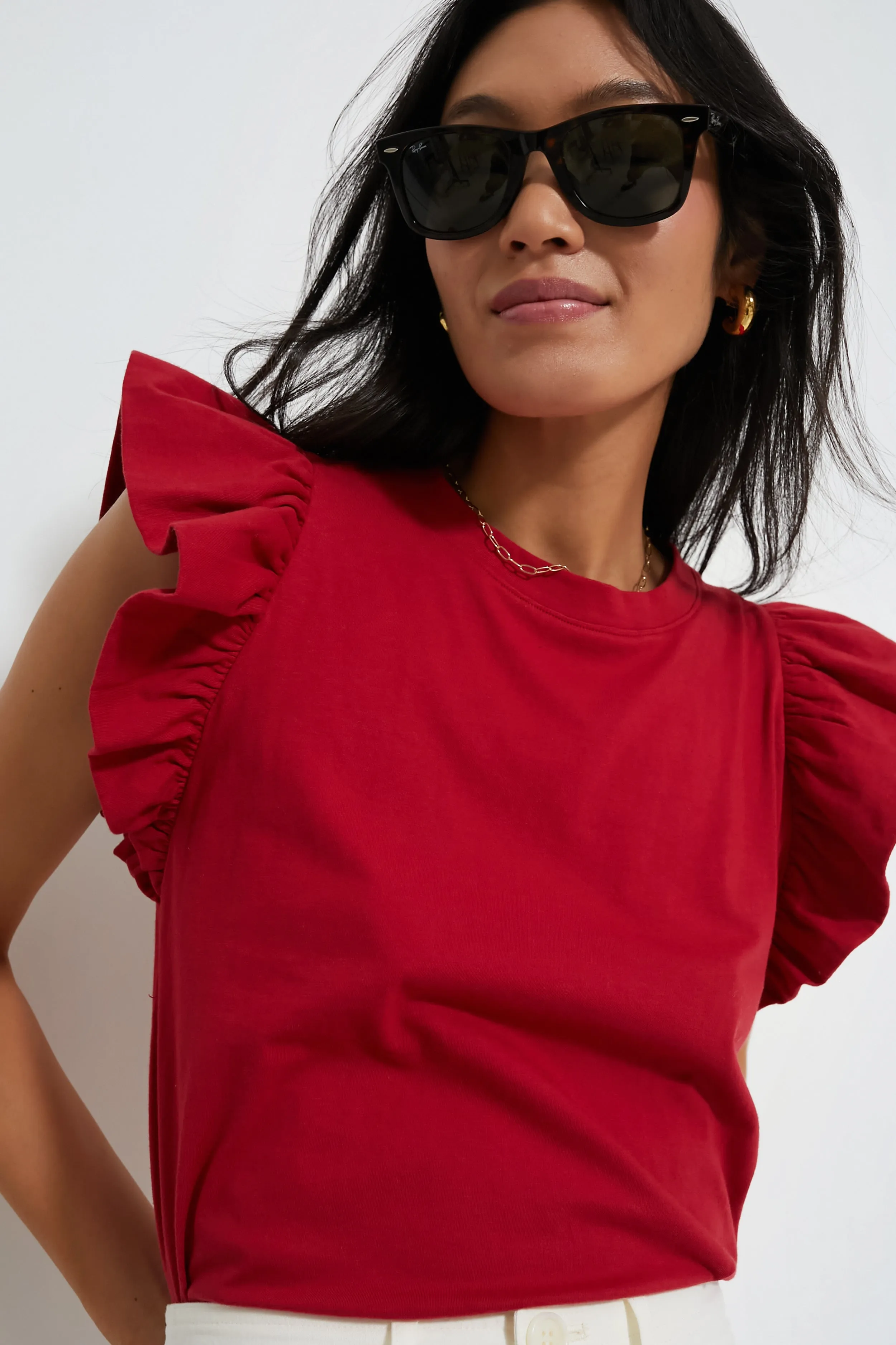 Red Kaia Flutter Sleeve Tee