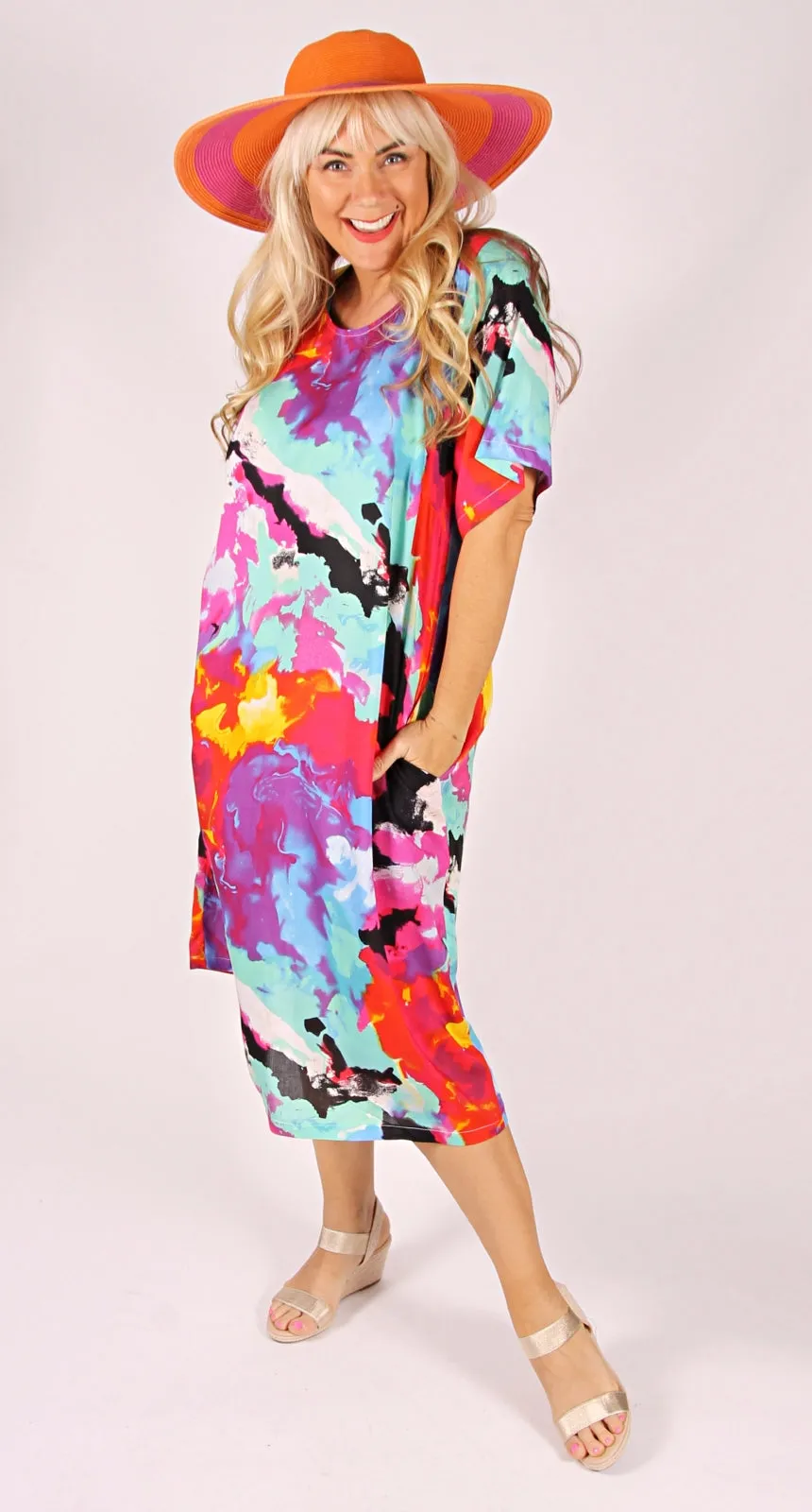 Rosie Round Neck Dress Vibrant Skies