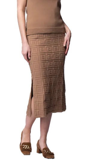 Sabrina Square Pattern Midi Straight Skirt - Mocha