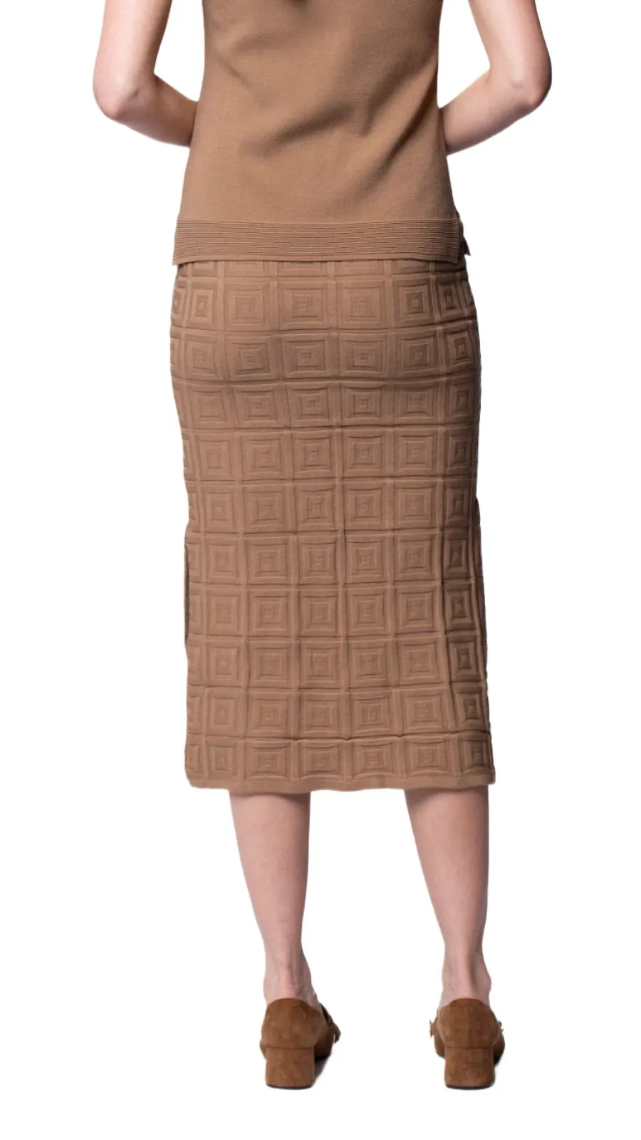 Sabrina Square Pattern Midi Straight Skirt - Mocha