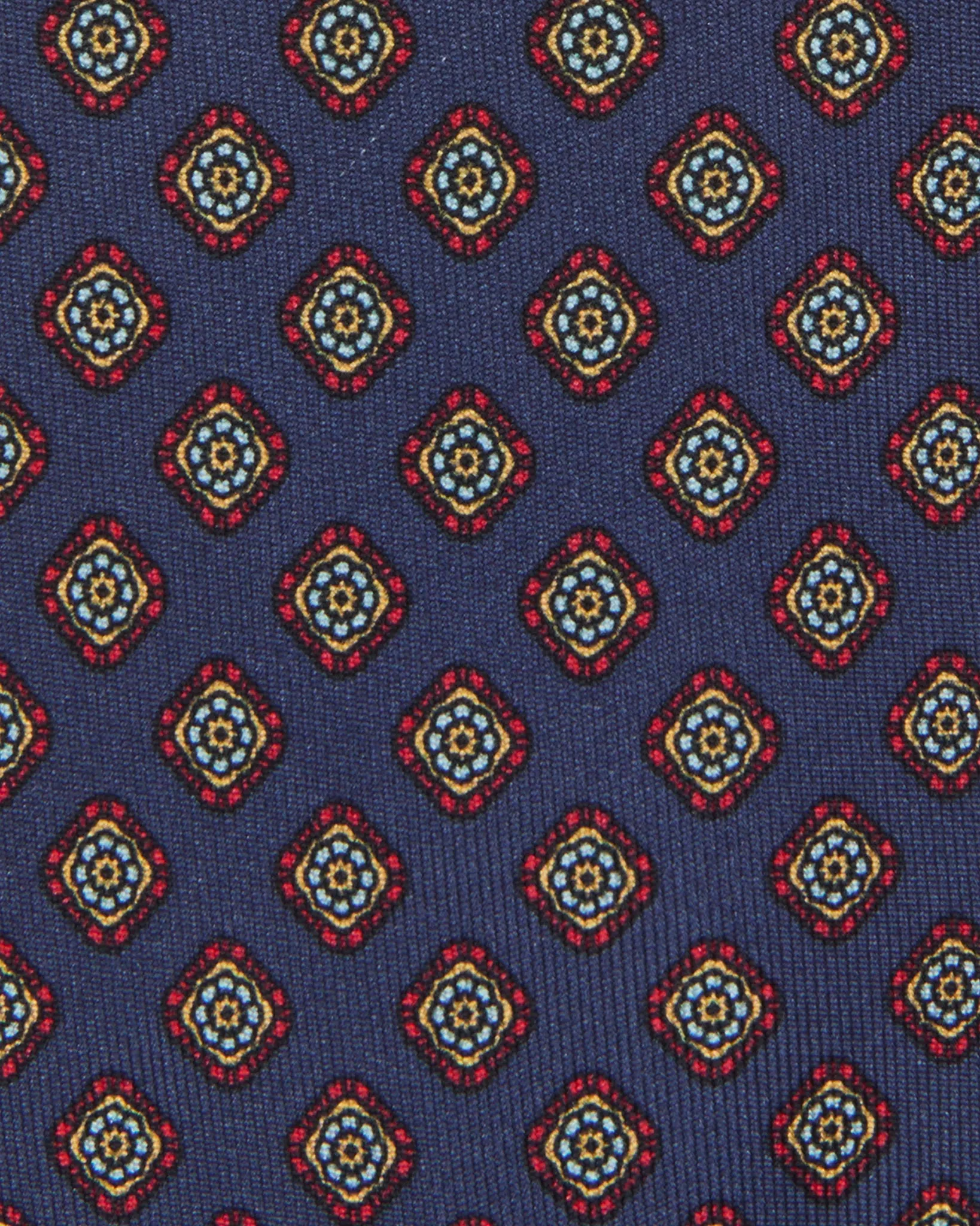 Silk Print Tie in Navy/Red Multi Medallion