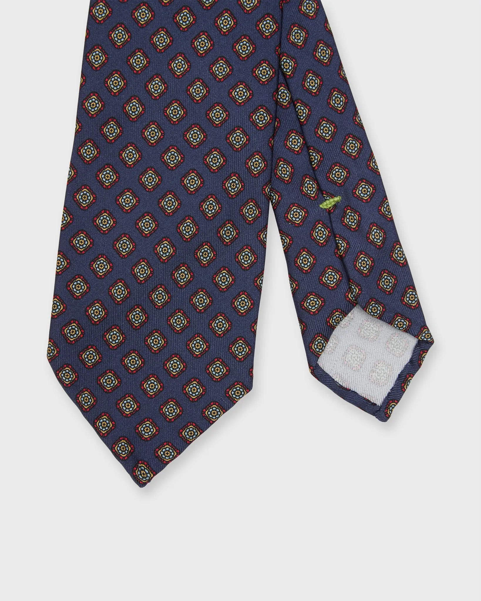 Silk Print Tie in Navy/Red Multi Medallion