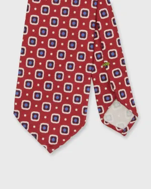 Silk Print Tie in Raspberry/Blue/Bone Square