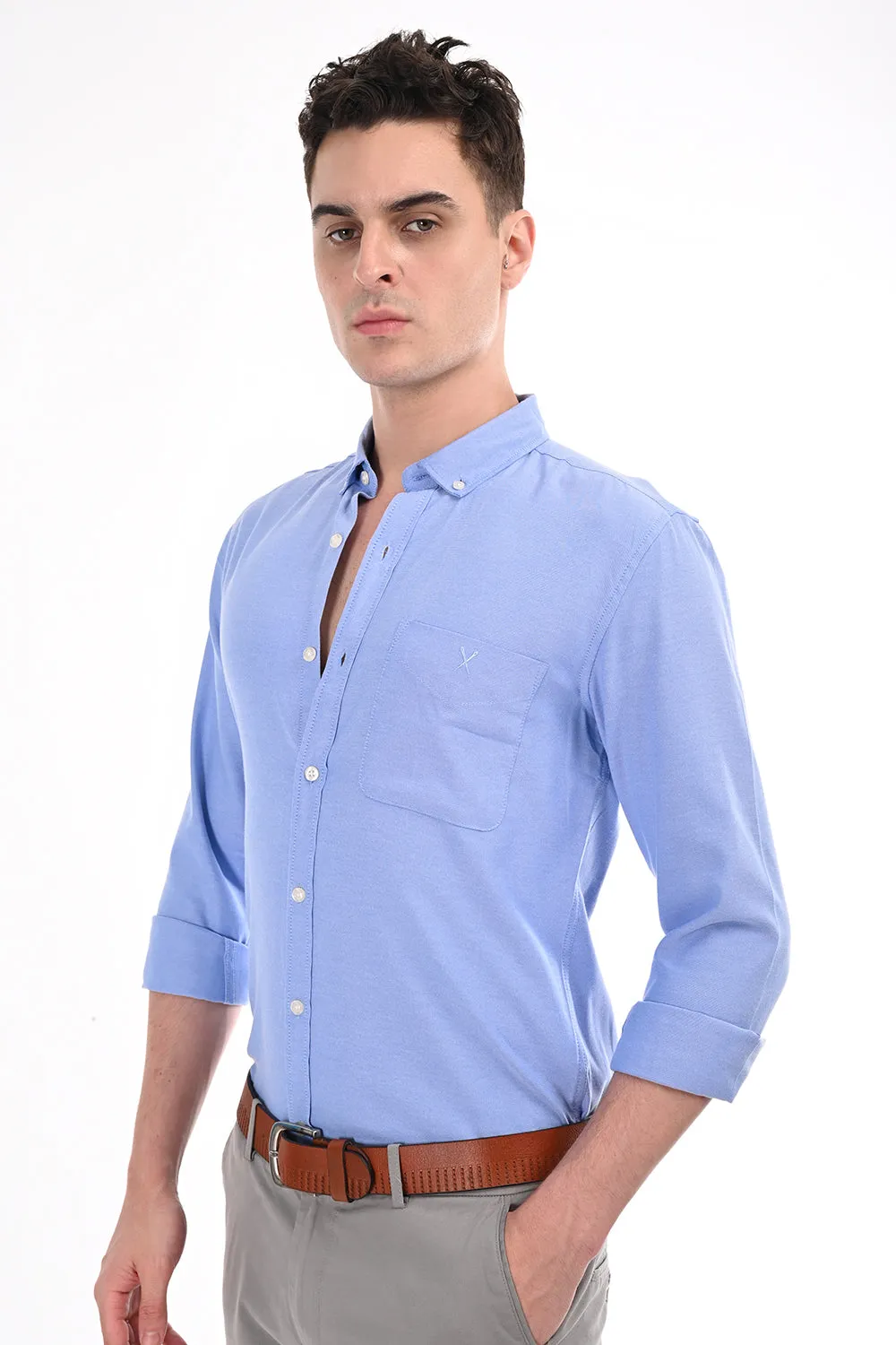 Sky Blue New Age Oxford Semi Formal Shirt