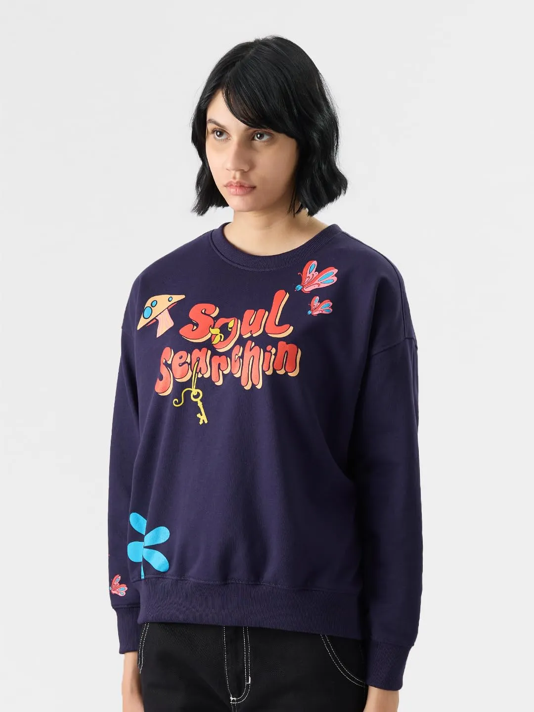 The Souled Store Official Alice in Wonderland: Soul Searchin' Women Oversized Sweatshirts Purple