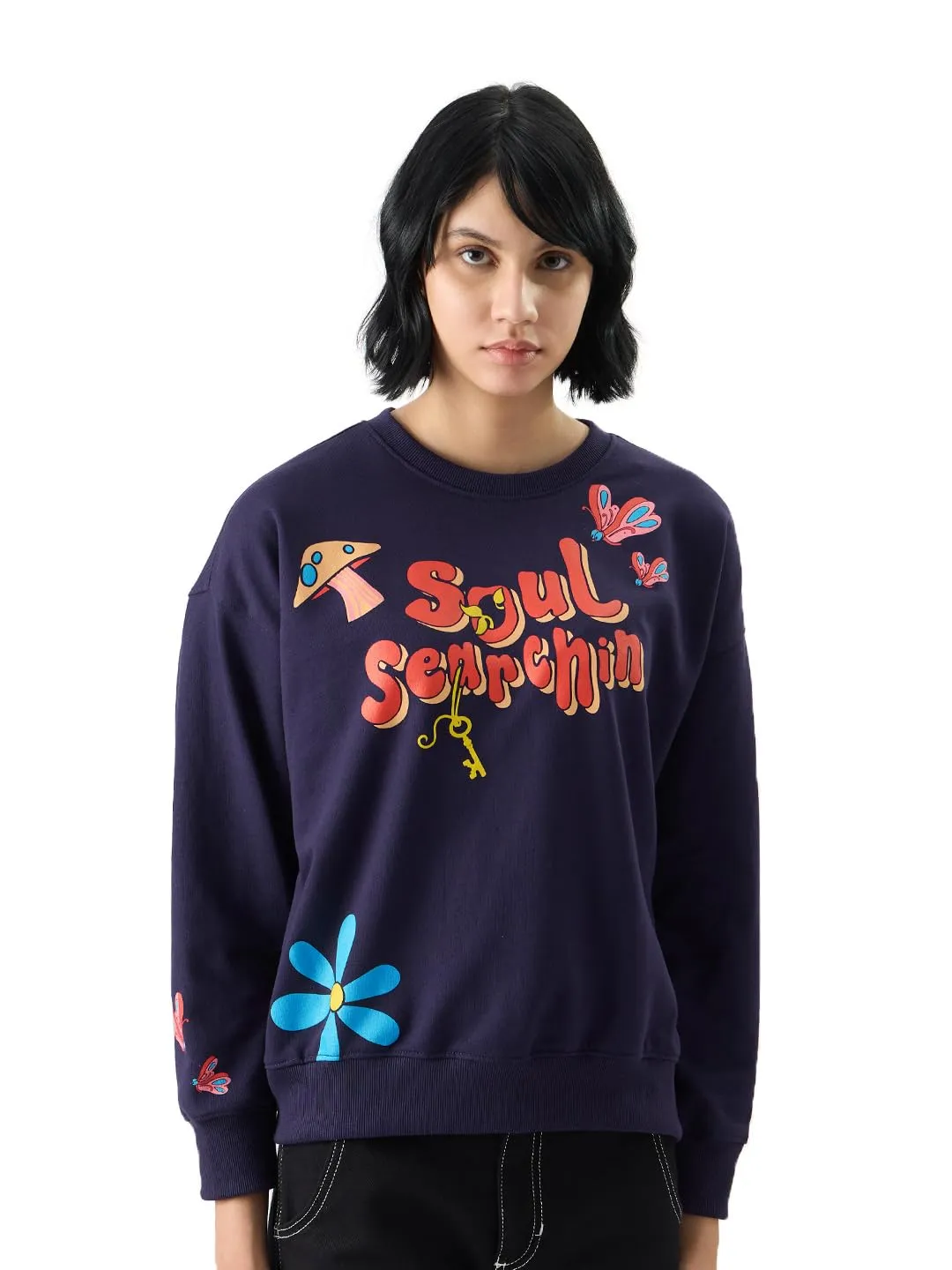 The Souled Store Official Alice in Wonderland: Soul Searchin' Women Oversized Sweatshirts Purple