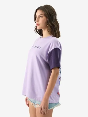 The Souled Store Official Friends: Doodle Women and Girls Round Neck Short Sleeve Purple Graphic Printed Cotton Oversized Fit T-Shirts Netflix TV