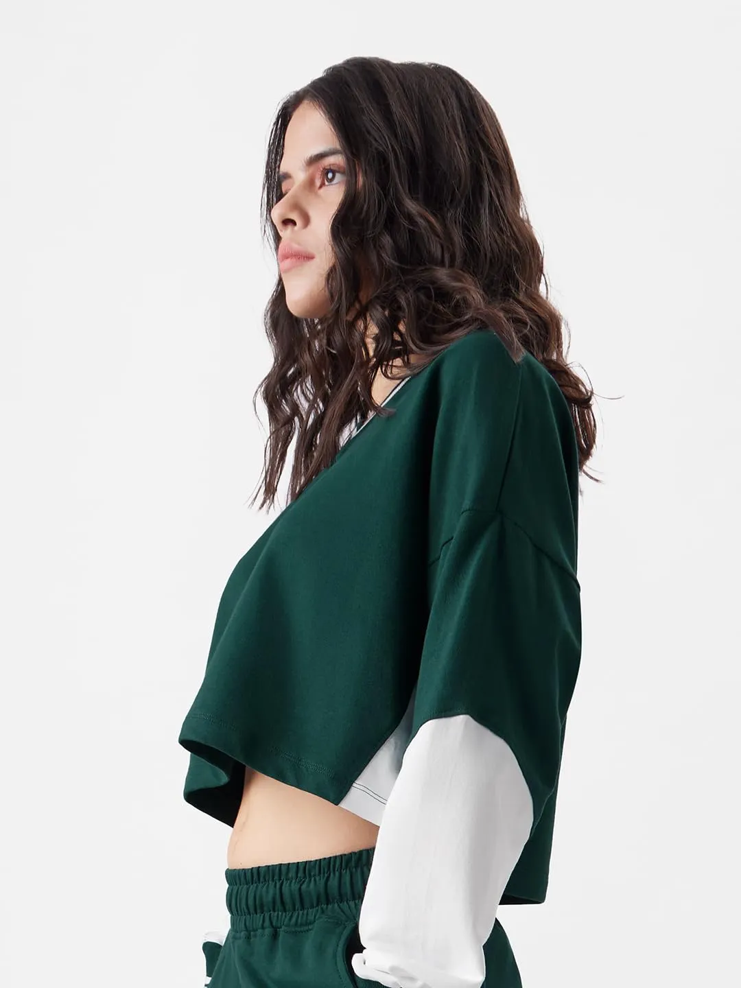 The Souled Store TSS : Varsity Green Women and Girls Oversized fit Full Sleeve Cotton Multi Color Crop Tops