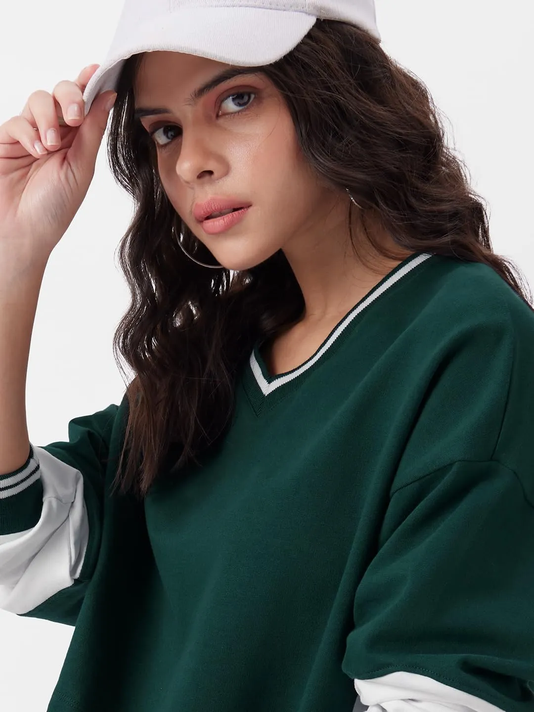 The Souled Store TSS : Varsity Green Women and Girls Oversized fit Full Sleeve Cotton Multi Color Crop Tops