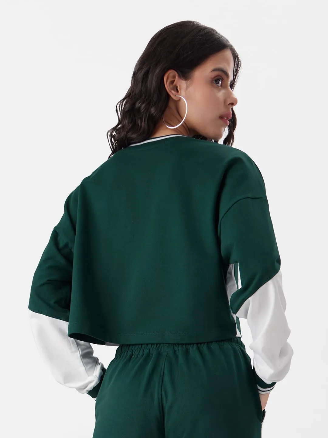 The Souled Store TSS : Varsity Green Women and Girls Oversized fit Full Sleeve Cotton Multi Color Crop Tops