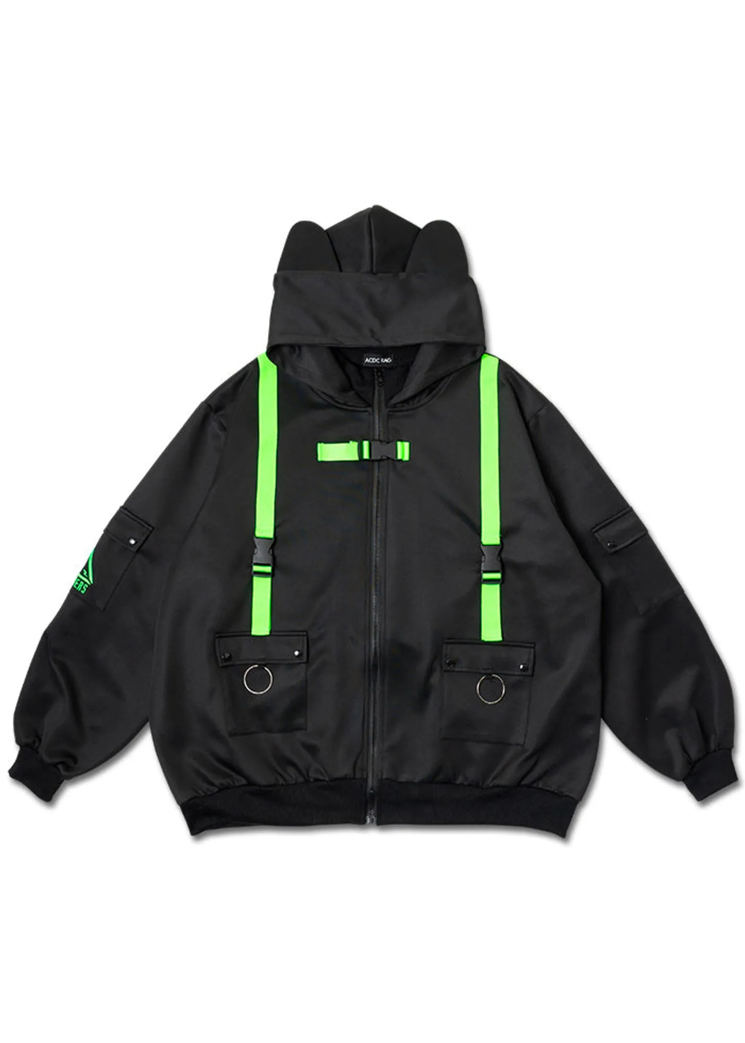 Uzurai Cyberpunk Tech Oversized Black Green Jacket