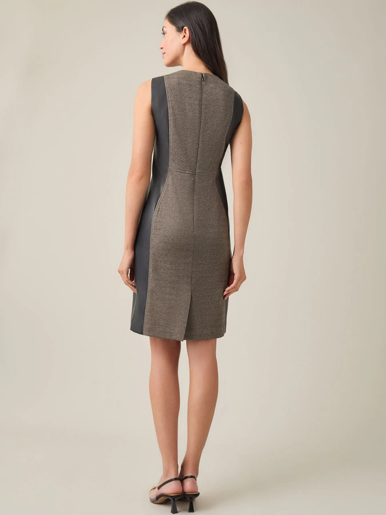 Vegan Leather Trim Sheath Dress