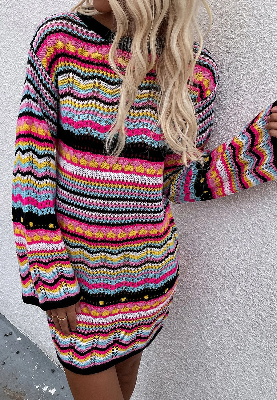 Vibrant Holiday Knit Sweater Dress