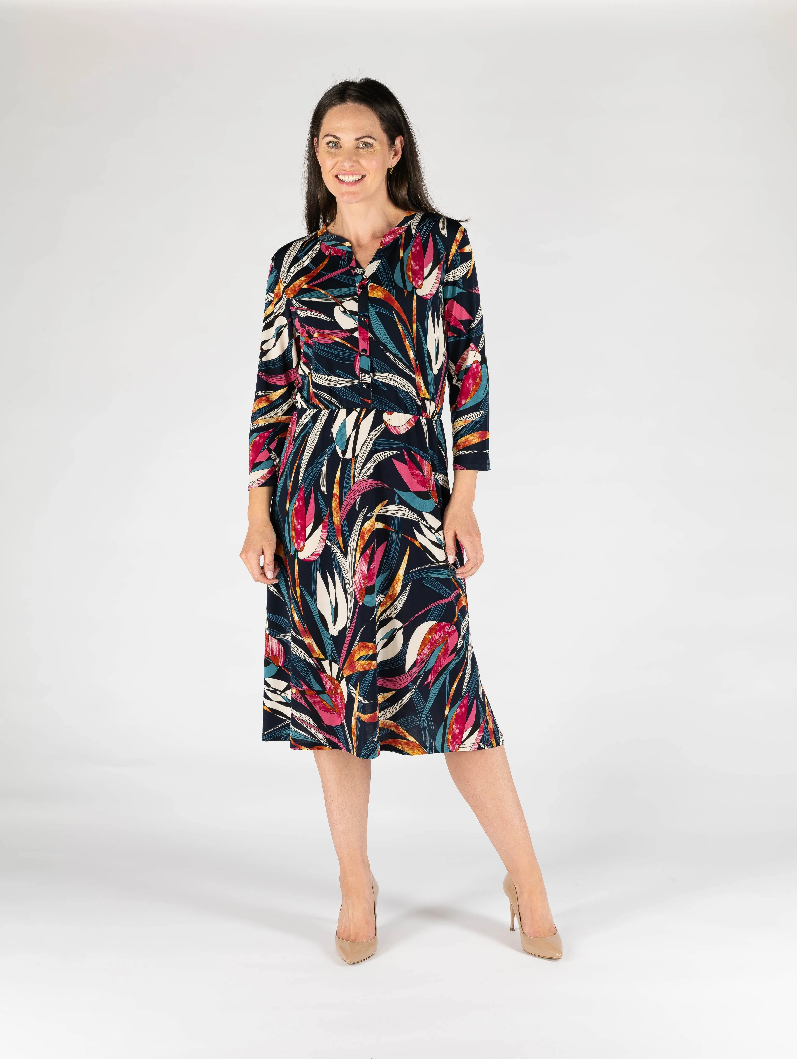 Vibrant Leaf Print Dress