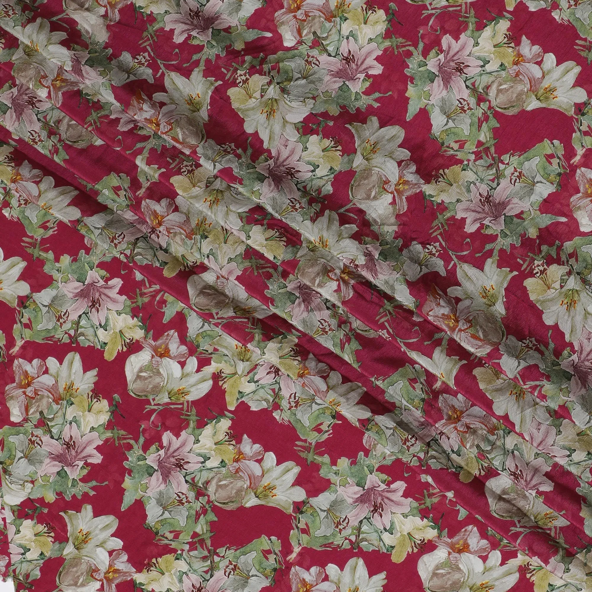 Vibrant Ruby Floral Viscose Crepe Fabric - 110cm Wide - Perfect for Bold Creations - Buy Online-D18222