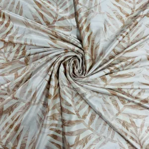 White & Brown Floral Print Semi Satin Fabric