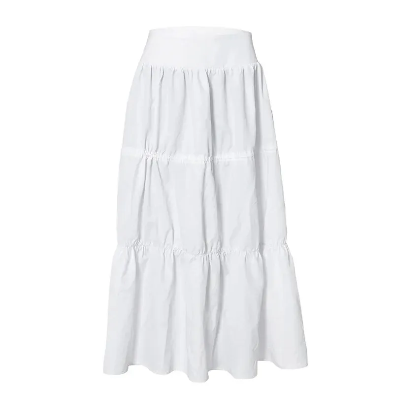 White Ruched Stylish Ankle Length Skirt