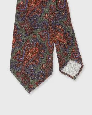 Wool Print Tie in Hunter Green/Blue Paisley