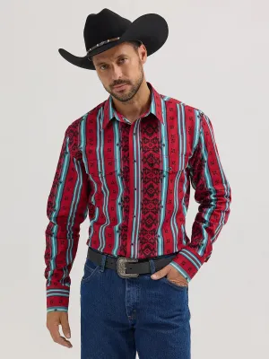 Wrangler Men's Checotah Long Sleeve Western Snap Printed Shirt - Sonoran Red - 112355376